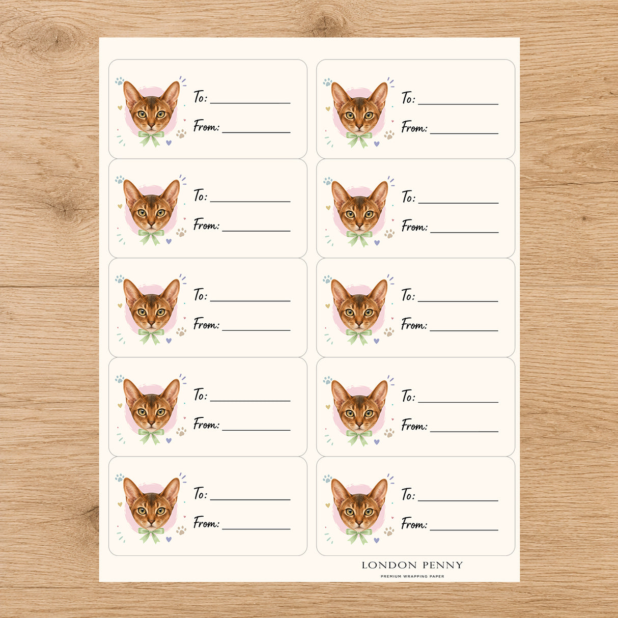 Abyssinian Purrfectly Yours Gift Tag Sticker Sheet