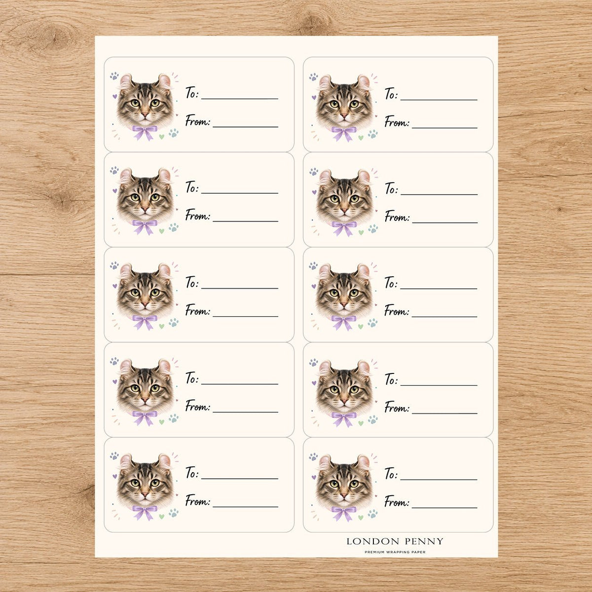 American Curl Purrfectly Yours Gift Tag Sticker Sheet - London Penny Gift Wrap