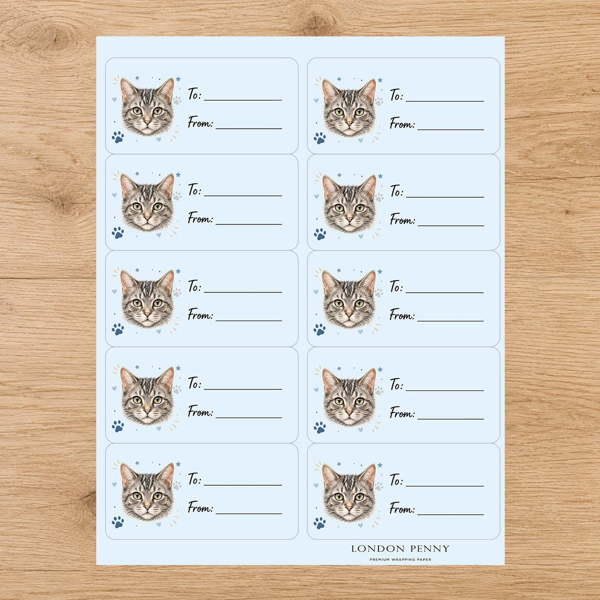 American Wirehair Pawprint Wishes Gift Tag Sticker Sheet - London Penny Gift Wrap