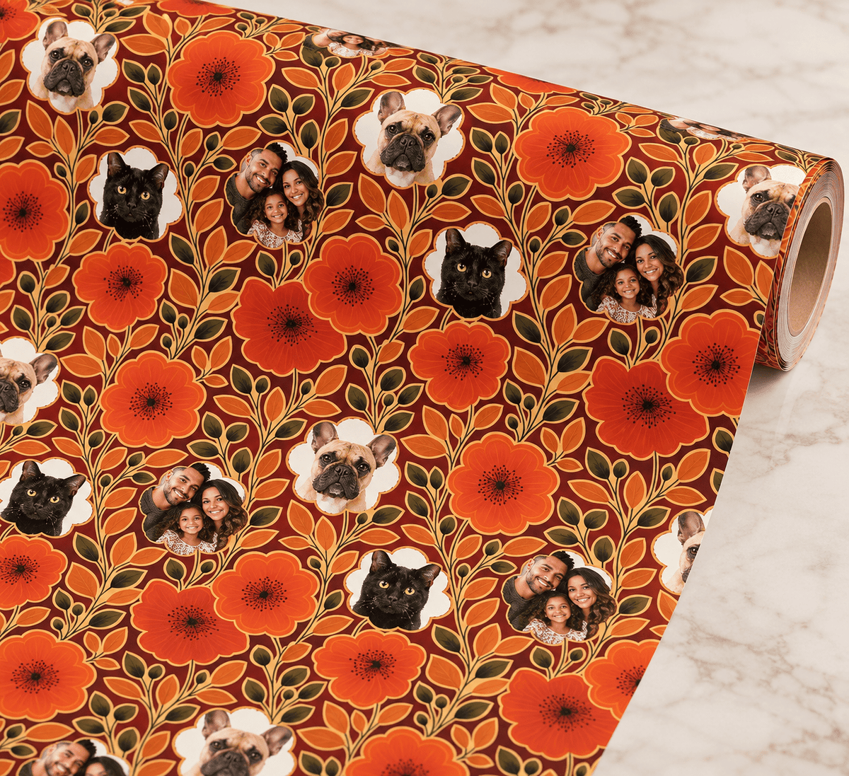 Personalized Amber Petal Radiance Wrapping Paper | Custom Gift Wrap - London Penny Gift Wrap