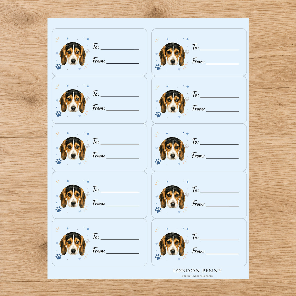 Beagle Pawprint Wishes Gift Tag Sticker Sheet