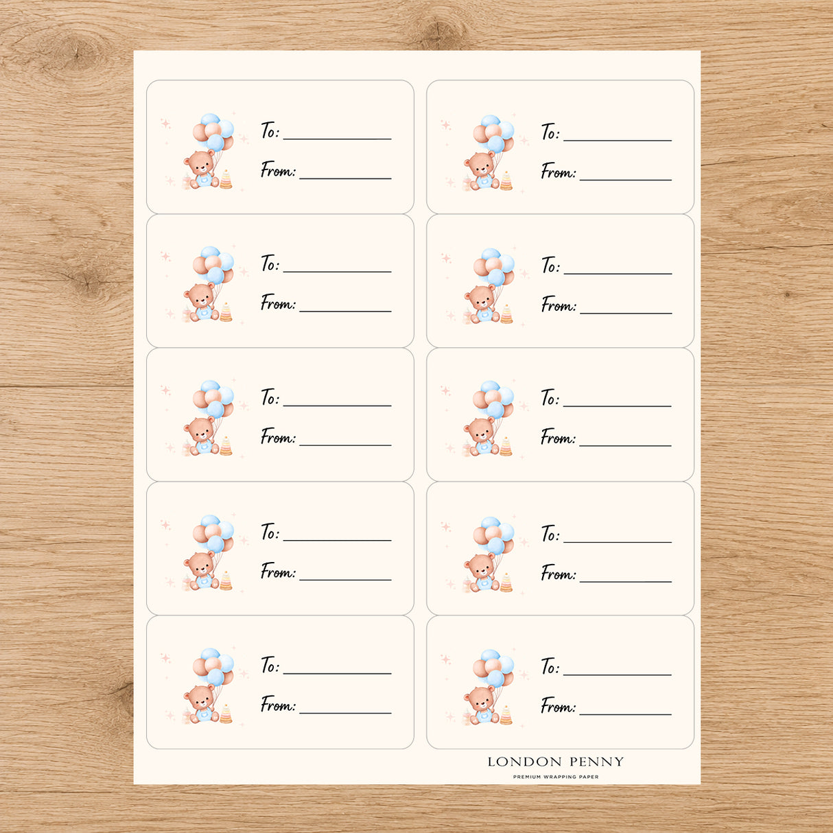 Baby Bear & Balloons Gift Tag Sticker Sheet