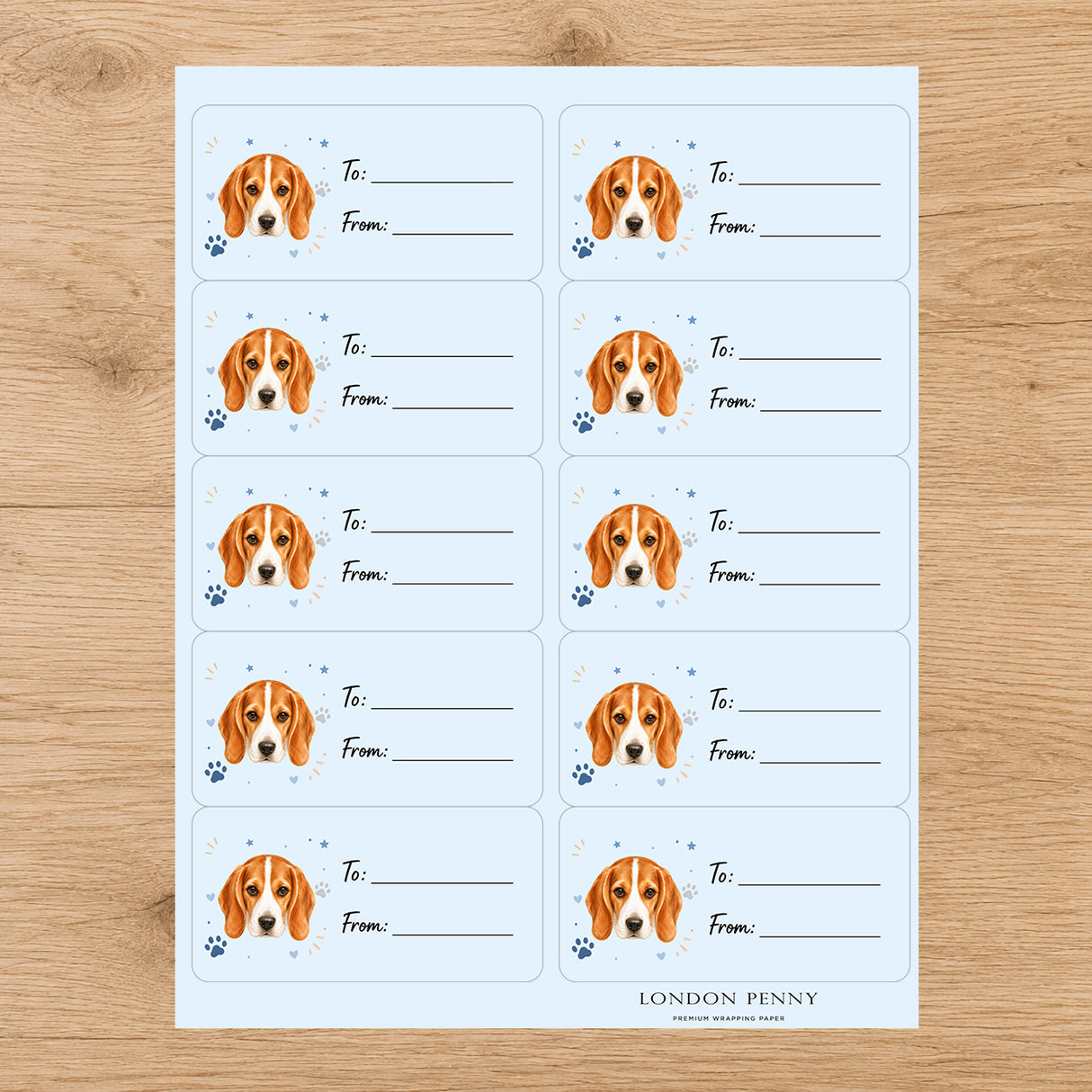 Beagle Pawprint Wishes Gift Tag Sticker Sheet