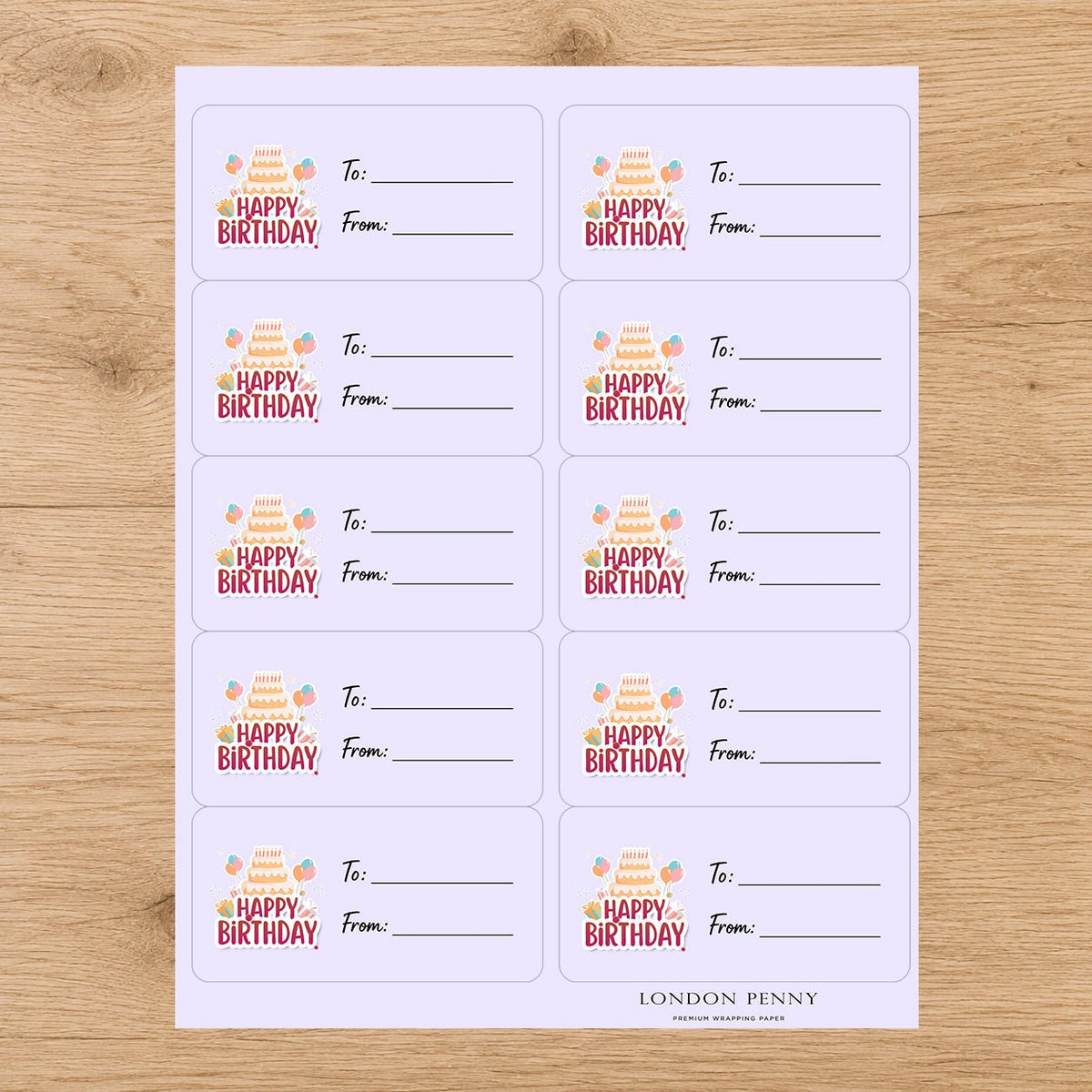 Big Birthday Wishes Gift Tag Sticker Sheet - London Penny Gift Wrap