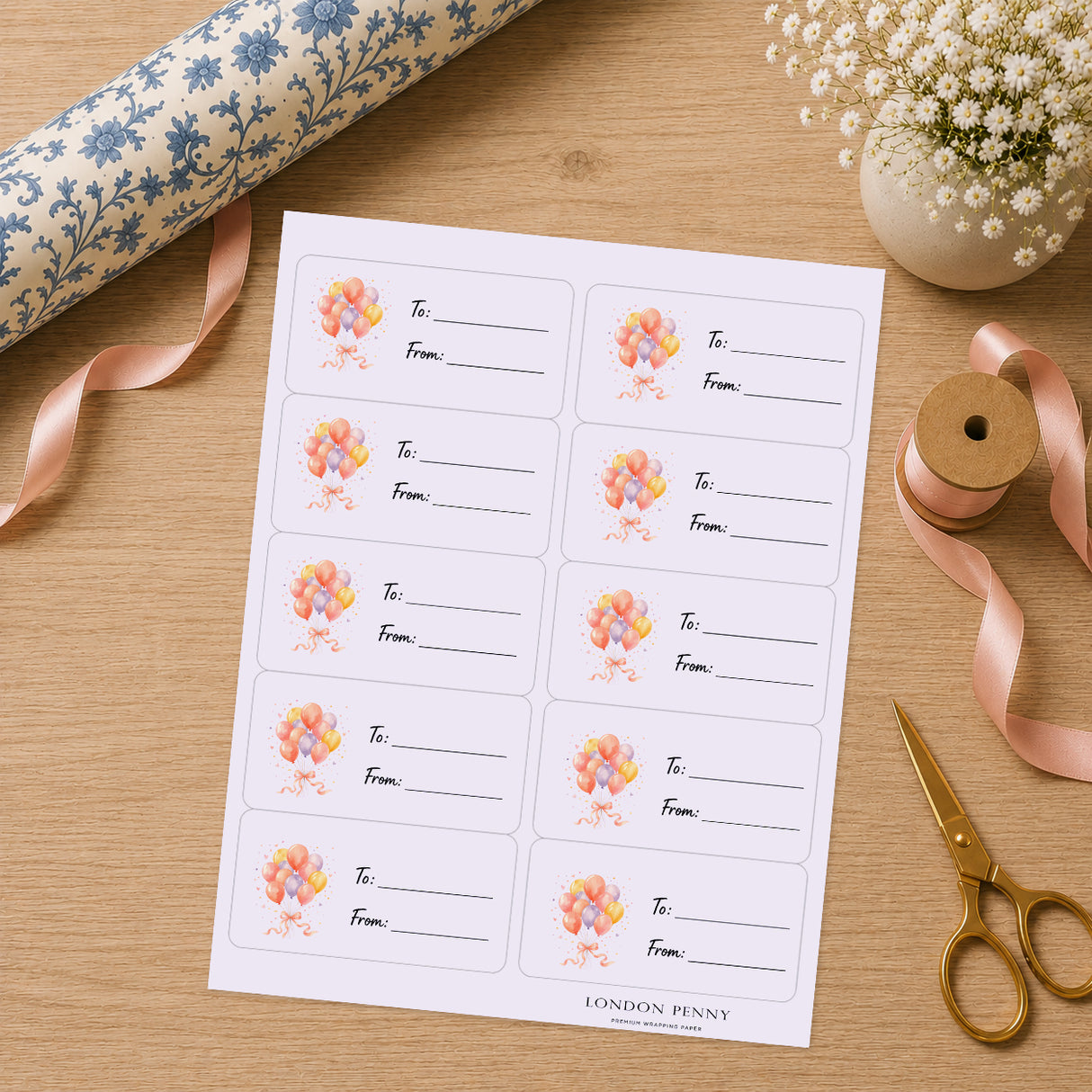 Birthday Balloon Bouquet Gift Tag Sticker Sheet