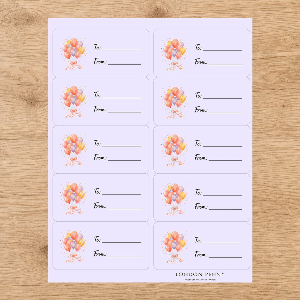Birthday Balloon Bouquet Gift Tag Sticker Sheet - London Penny Gift Wrap