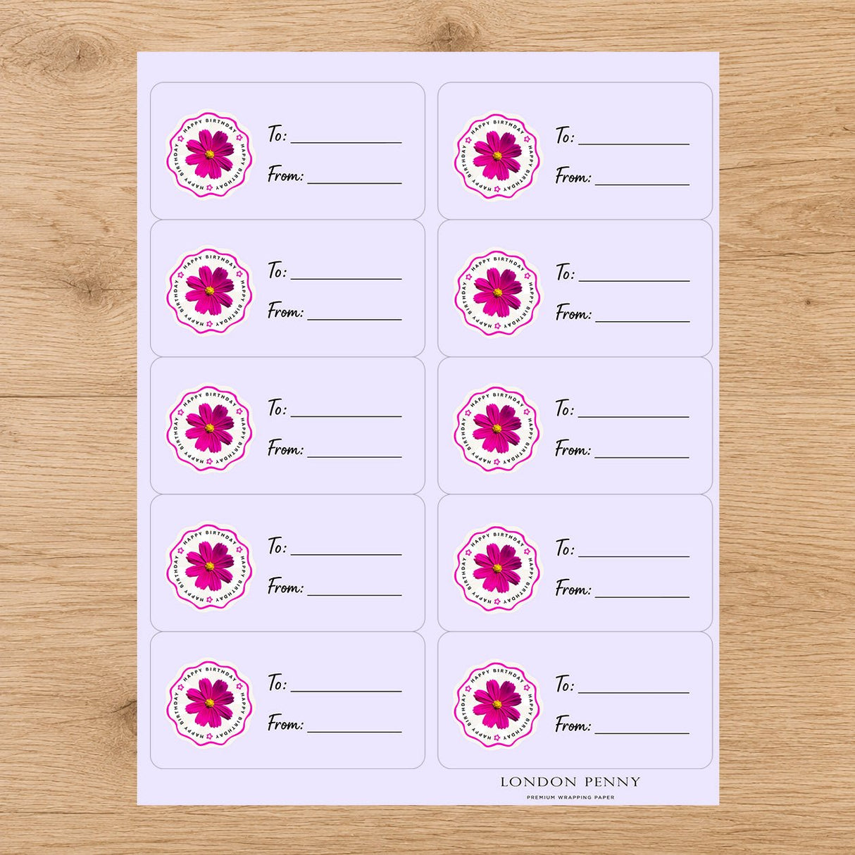 Birthday in Bloom Gift Tag Sticker Sheet - London Penny Gift Wrap