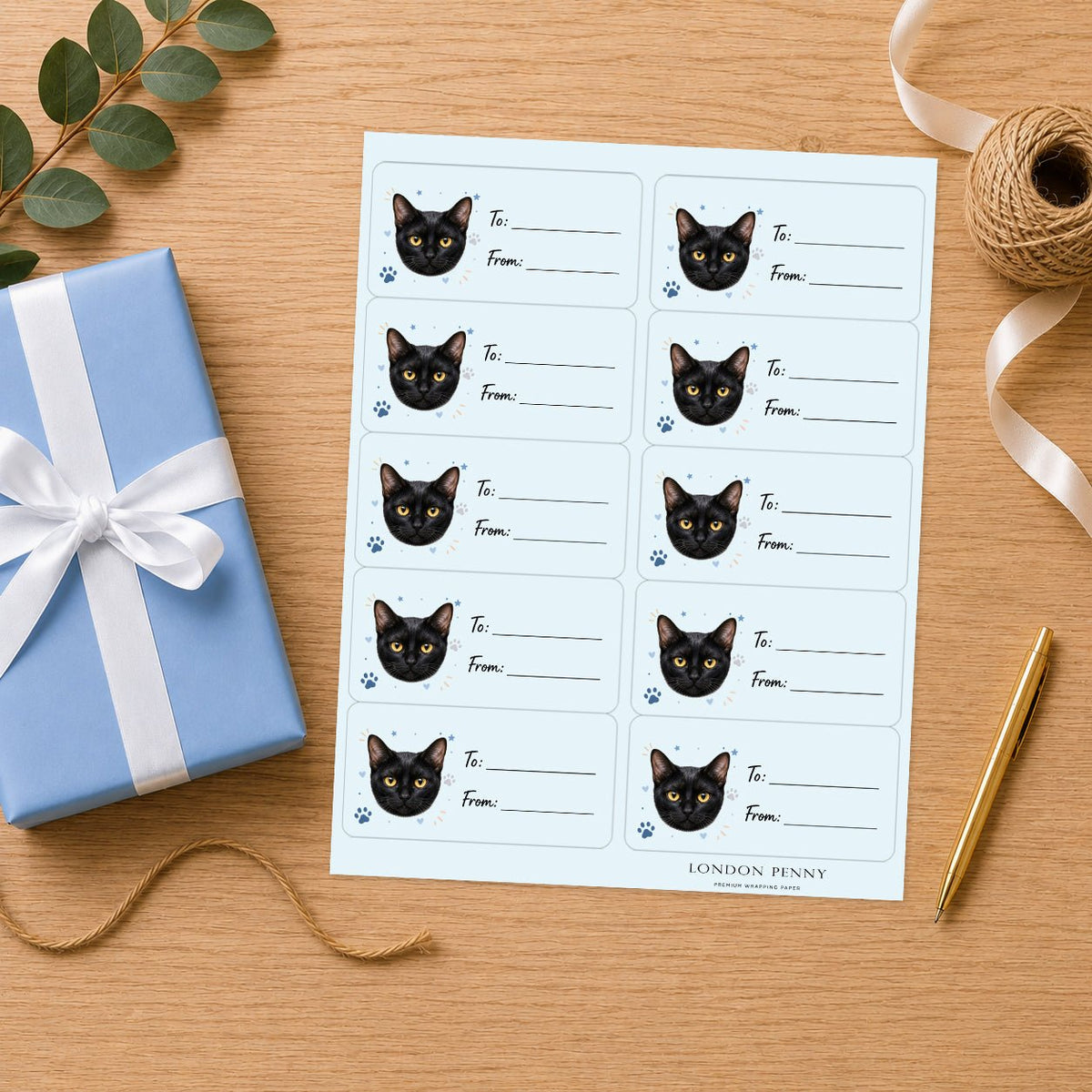Bombay Pawprint Wishes Gift Tag Sticker Sheet - London Penny Gift Wrap