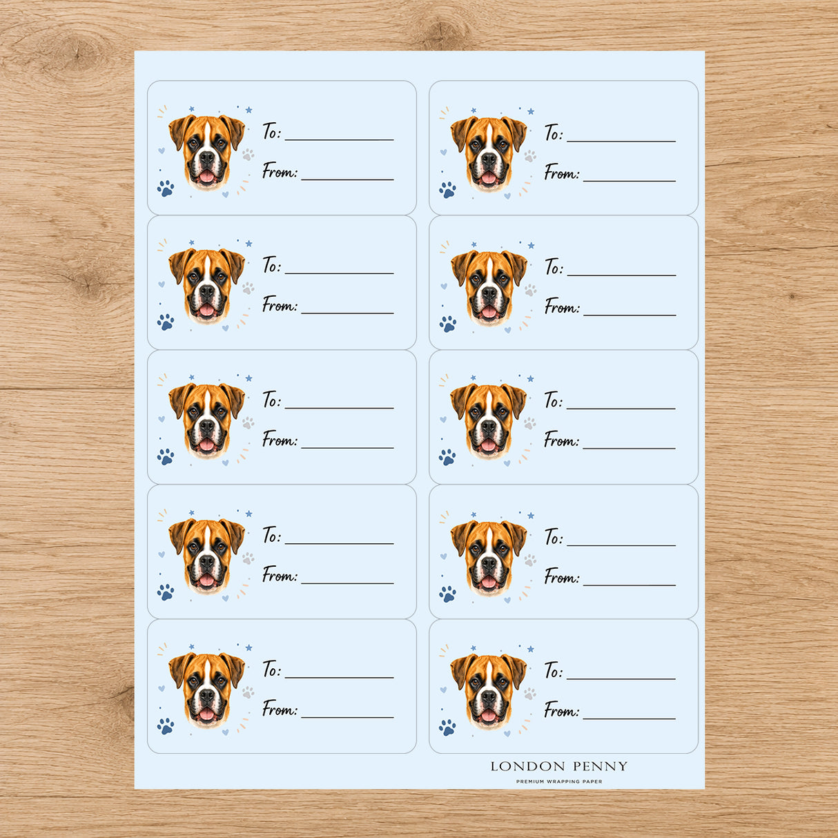 Boxer Pawprint Wishes Gift Tag Sticker Sheet
