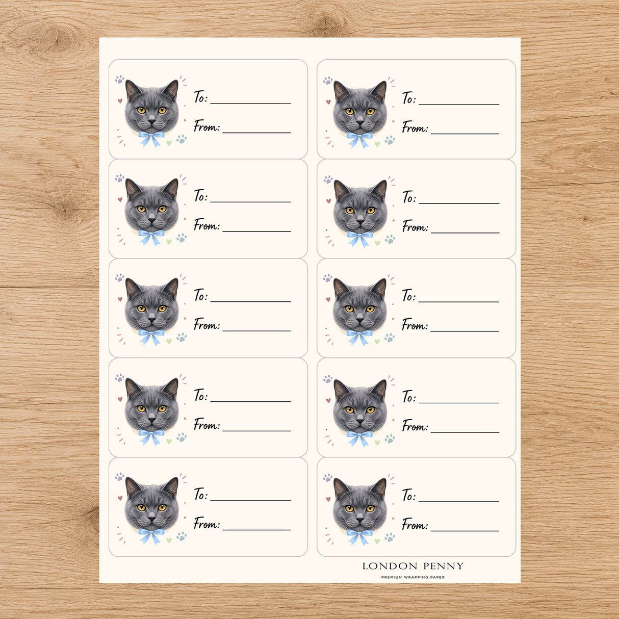 Chartreux Purrfectly Yours Gift Tag Sticker Sheet