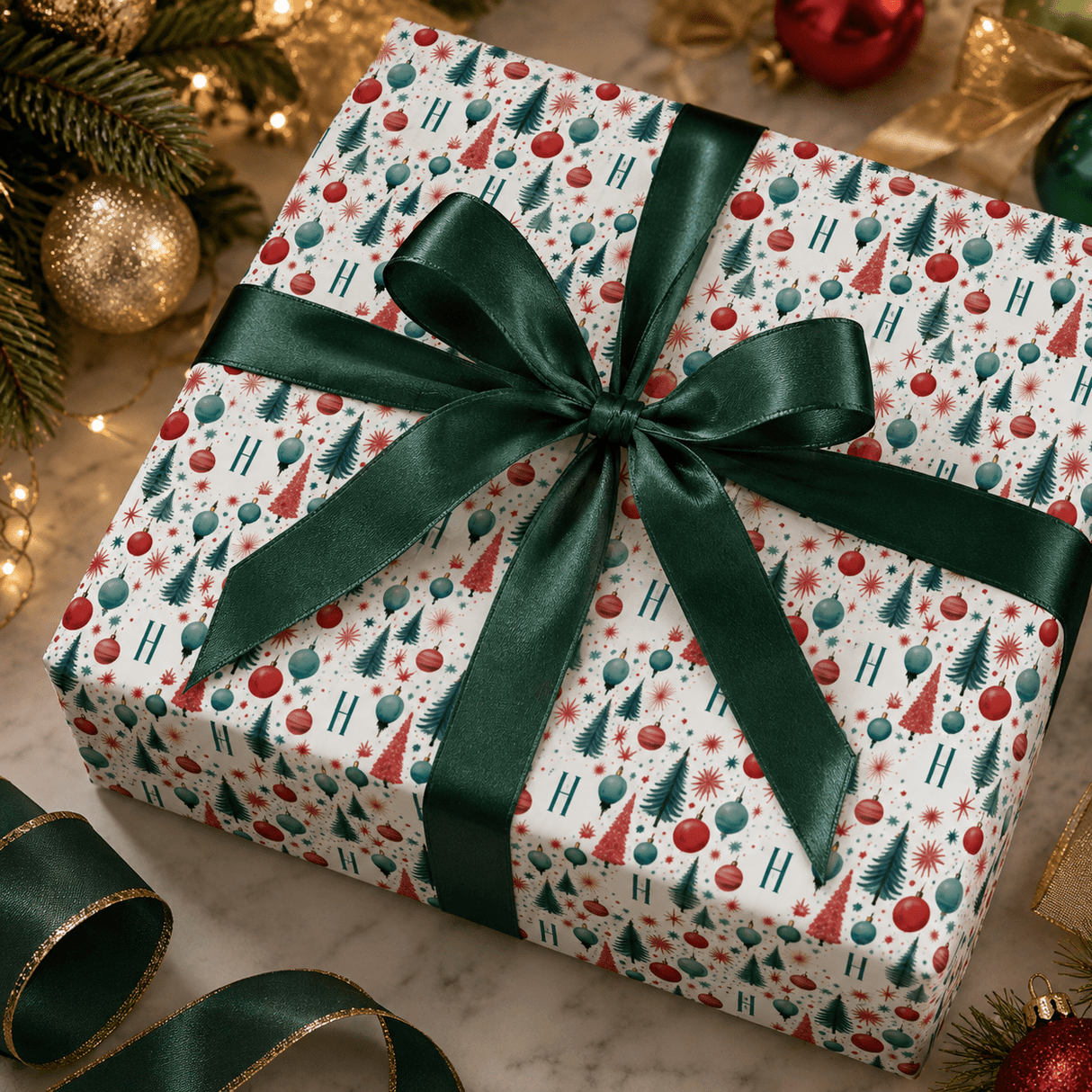 Personalized Midmod Merriment Monogram Wrapping Paper | Custom Gift Wrap - London Penny Gift Wrap