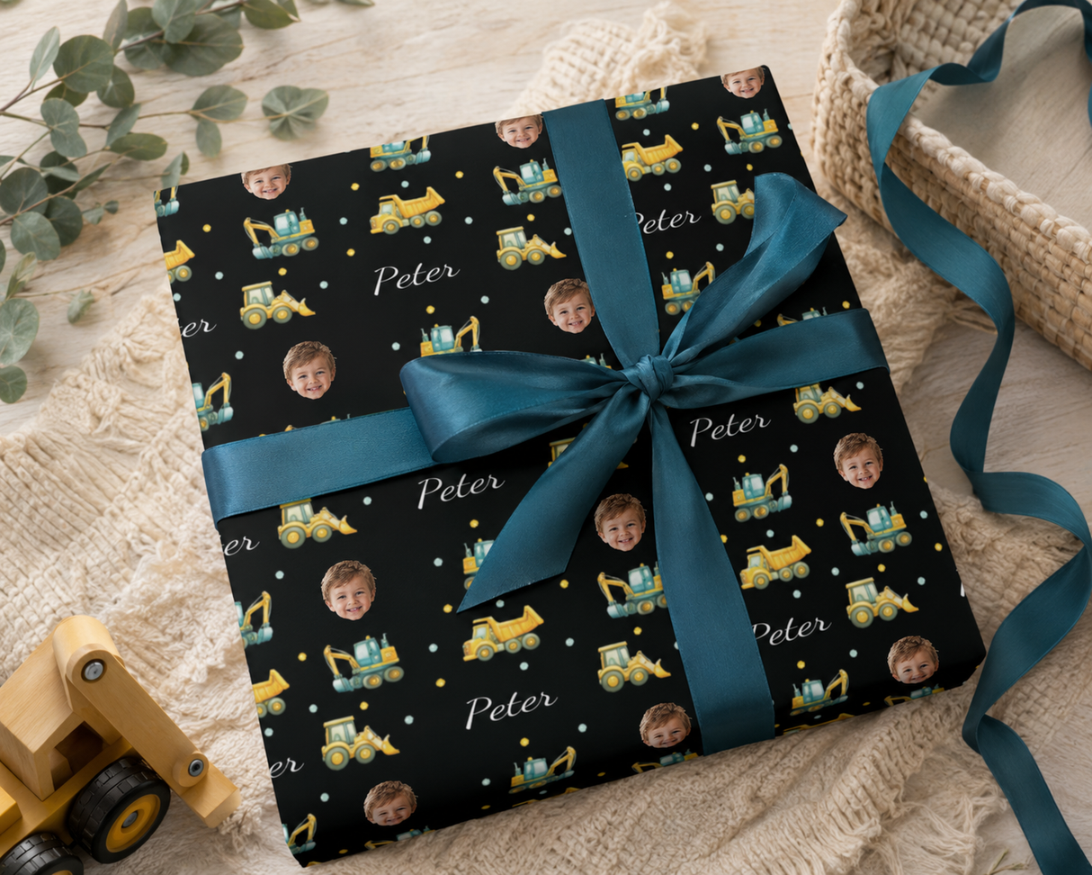 Personalized Under Construction Kid's Wrapping Paper | Custom Gift Wrap