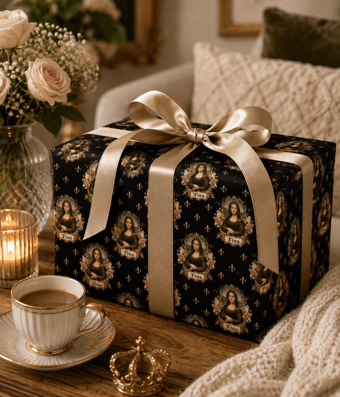 Personalized Mona Lisa Wrapping Paper | Custom Gift Wrap - London Penny Gift Wrap