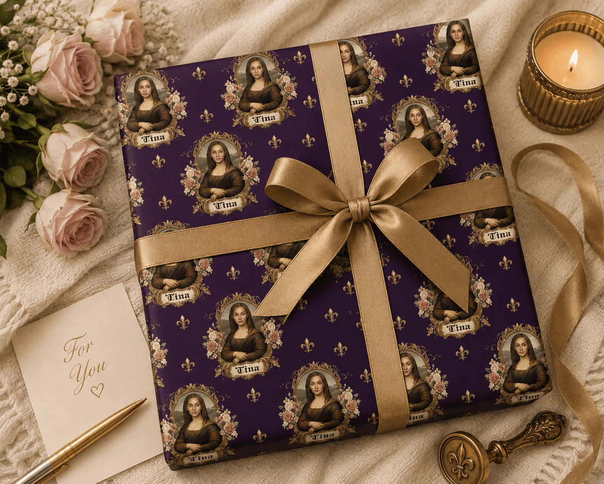 Personalized Mona Lisa Wrapping Paper | Custom Gift Wrap - London Penny Gift Wrap