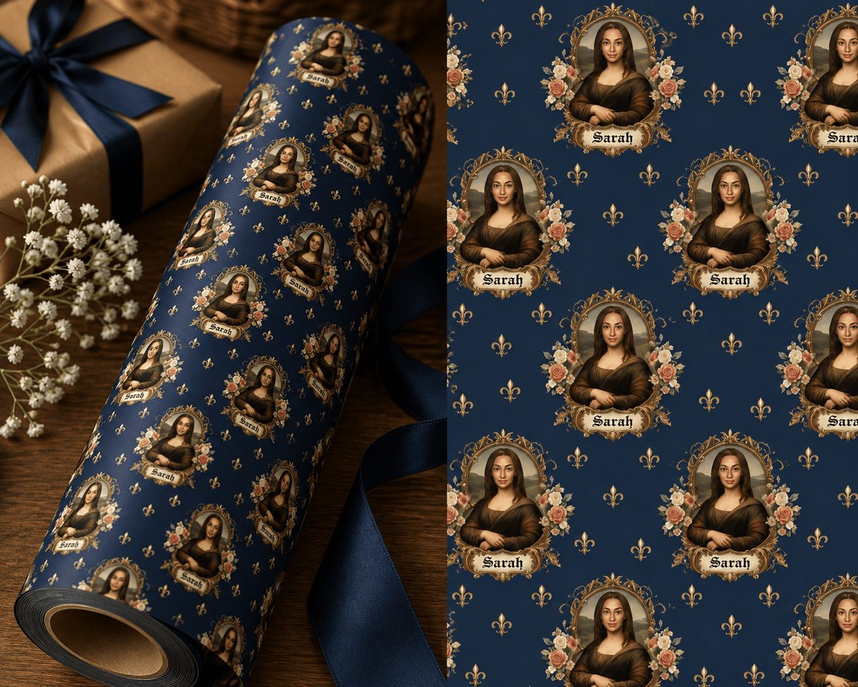 Personalized Mona Lisa Wrapping Paper | Custom Gift Wrap - London Penny Gift Wrap