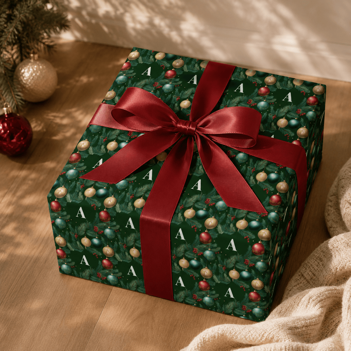 Personalized Fir & Frost Holiday Monogram Wrapping Paper | Custom Gift Wrap - London Penny Gift Wrap