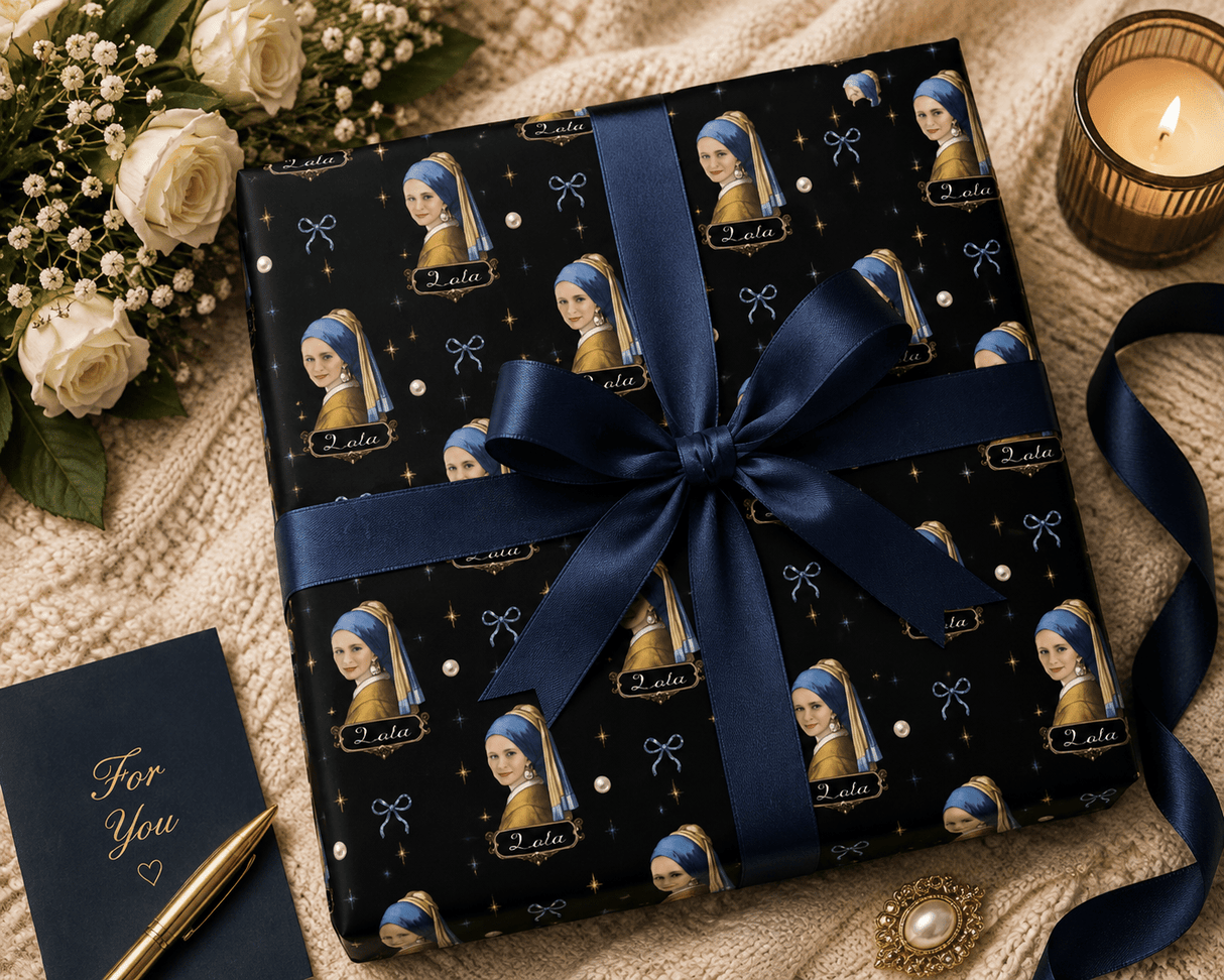 Personalized Girl With The Pearl Earring Wrapping Paper | Custom Gift Wrap - London Penny Gift Wrap