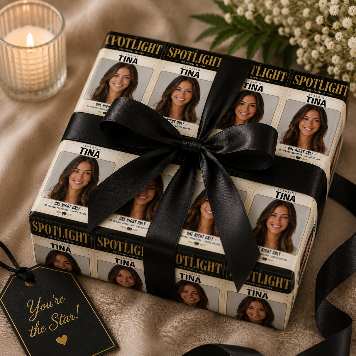 Personalized Playbill Spotlight Wrapping Paper | Custom Gift Wrap