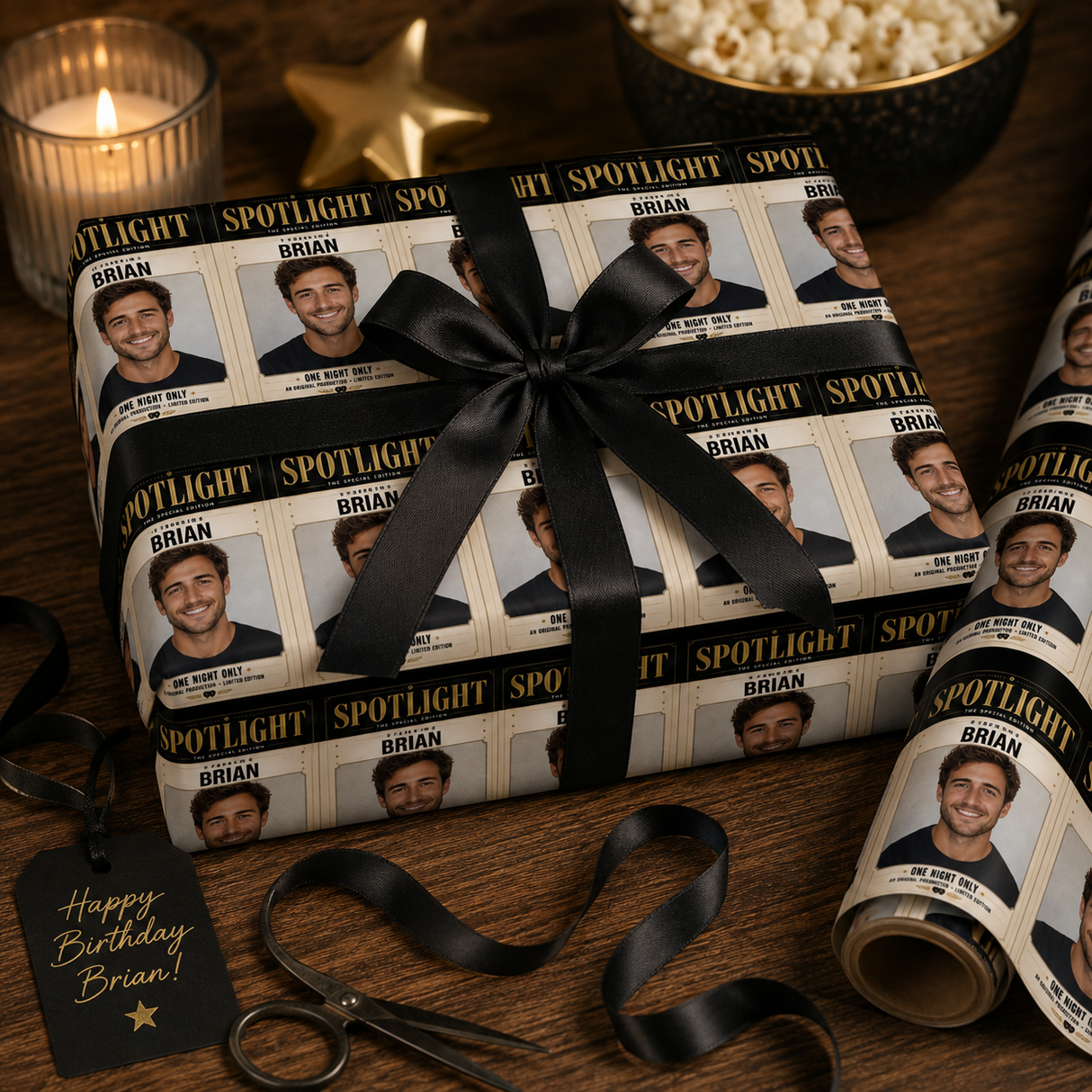 Personalized Playbill Spotlight Wrapping Paper | Custom Gift Wrap