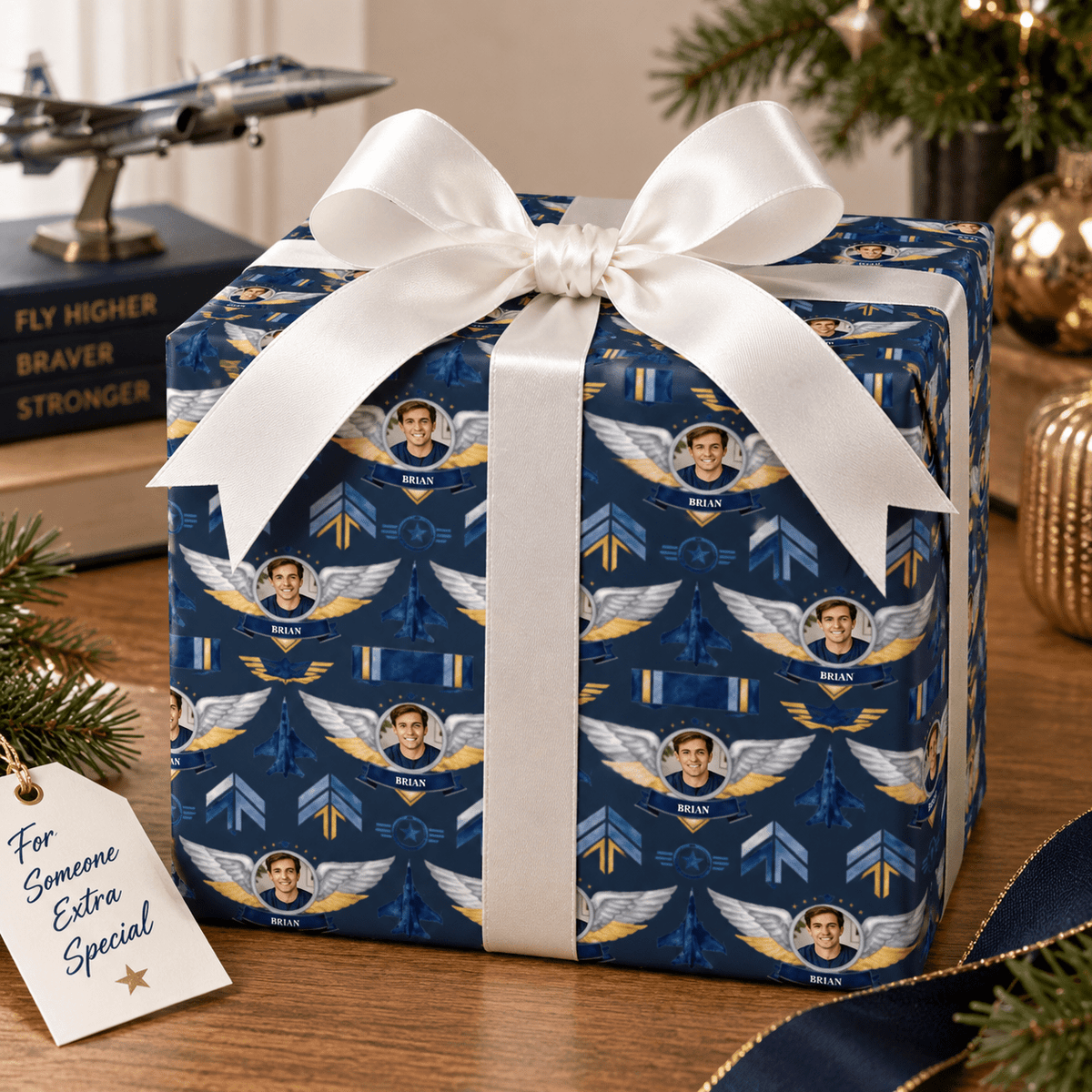Personalized Golden Wings Legacy Emblem Wrapping Paper | Custom Gift Wrap - London Penny Gift Wrap