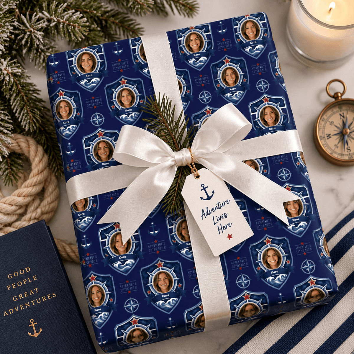 Personalized Maritime Service Medallion Emblem Wrapping Paper | Custom Gift Wrap - London Penny Gift Wrap