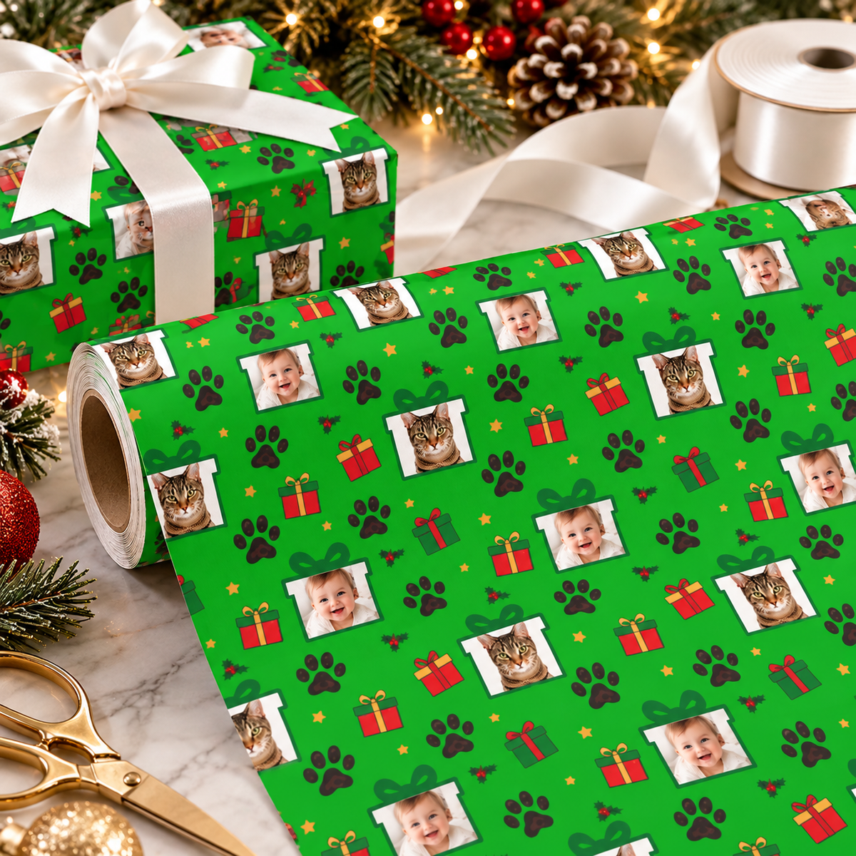 Personalized Paws & Presents Wrapping Paper | Custom Gift Wrap