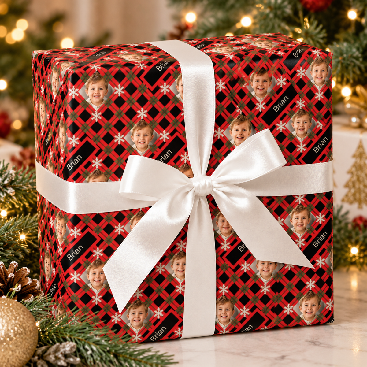 Personalized Holly Jolly Plaid Wrapping Paper | Custom Gift Wrap