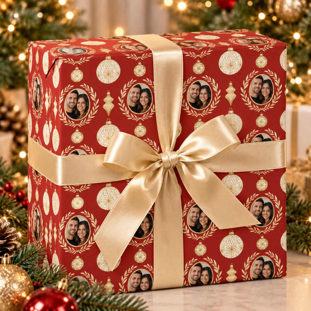 Personalized Holiday Cameos Wrapping Paper | Custom Gift Wrap