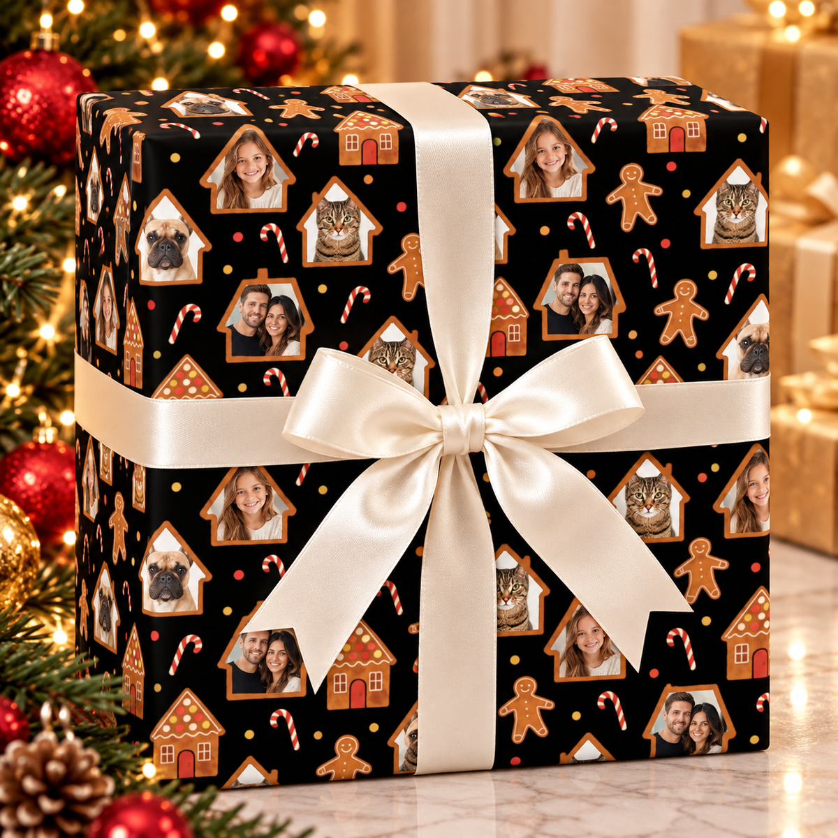 Personalized Gingerbread Lane Wrapping Paper | Custom Gift Wrap