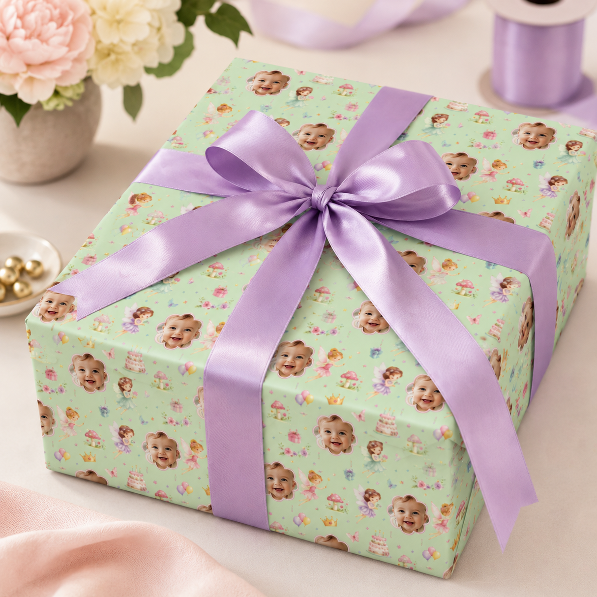 Personalized Fairy Garden Birthday Wrapping Paper | Custom Gift Wrap