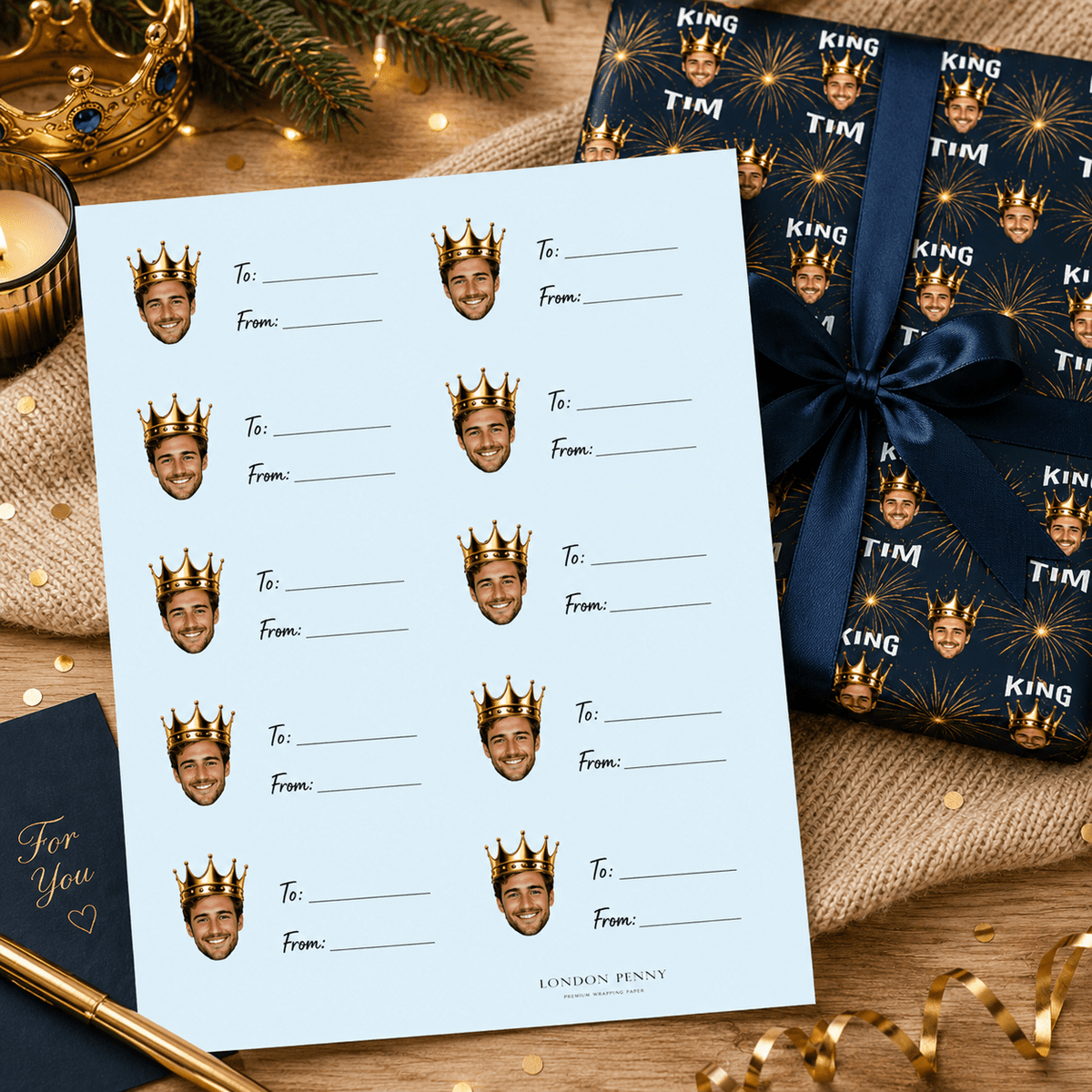 Personalized Crown Me Gift Tag Sticker Sheet - London Penny Gift Wrap