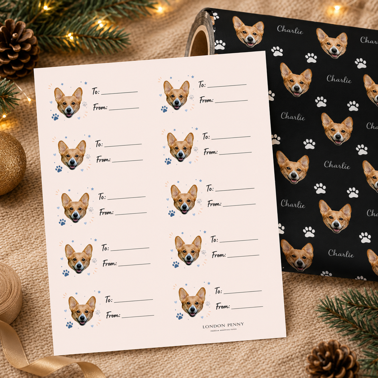 Personalized Dog Paw Print Wishes Gift Tag Sticker Sheet