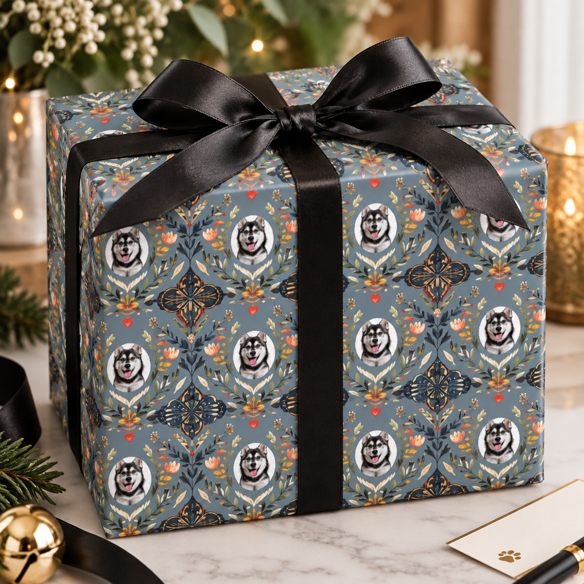 Personalized Nordic Paws Wrapping Paper | Custom Gift Wrap
