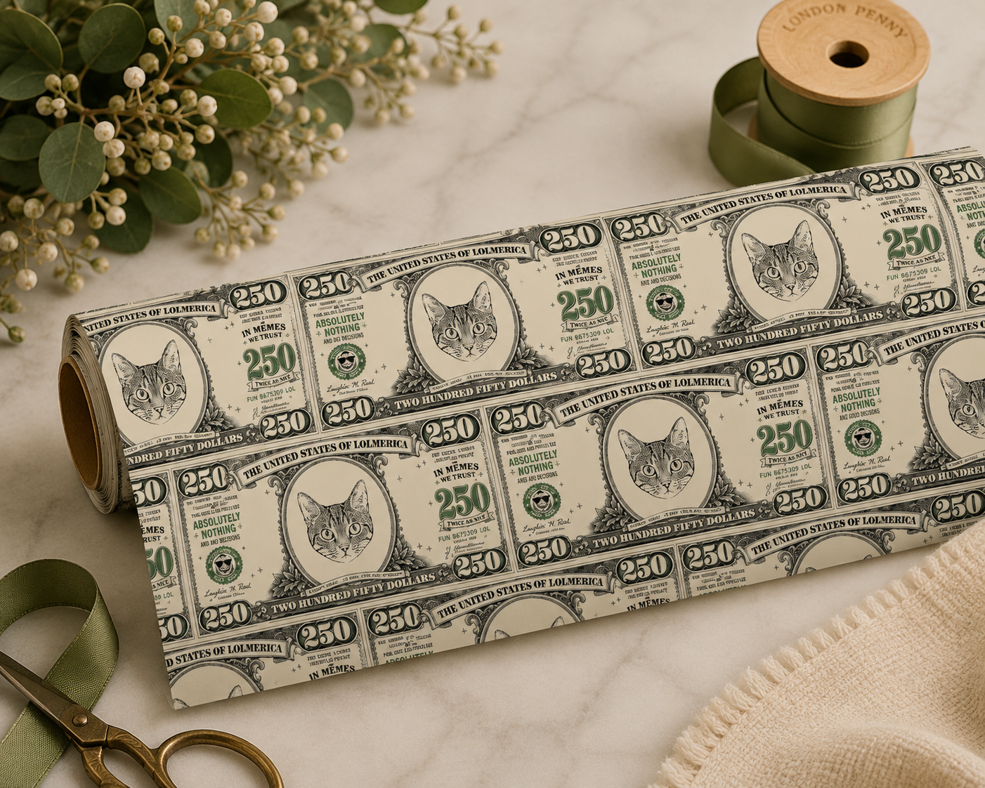Personalized $250 Bill 6FT Wrapping Paper
