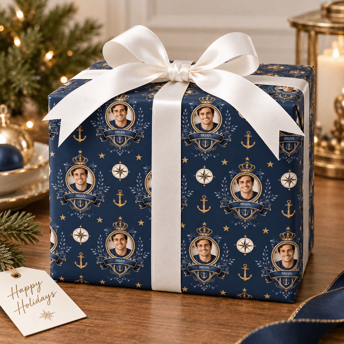 Personalized Maritime Officer's Crest Wrapping Paper | Custom Gift Wrap - London Penny Gift Wrap
