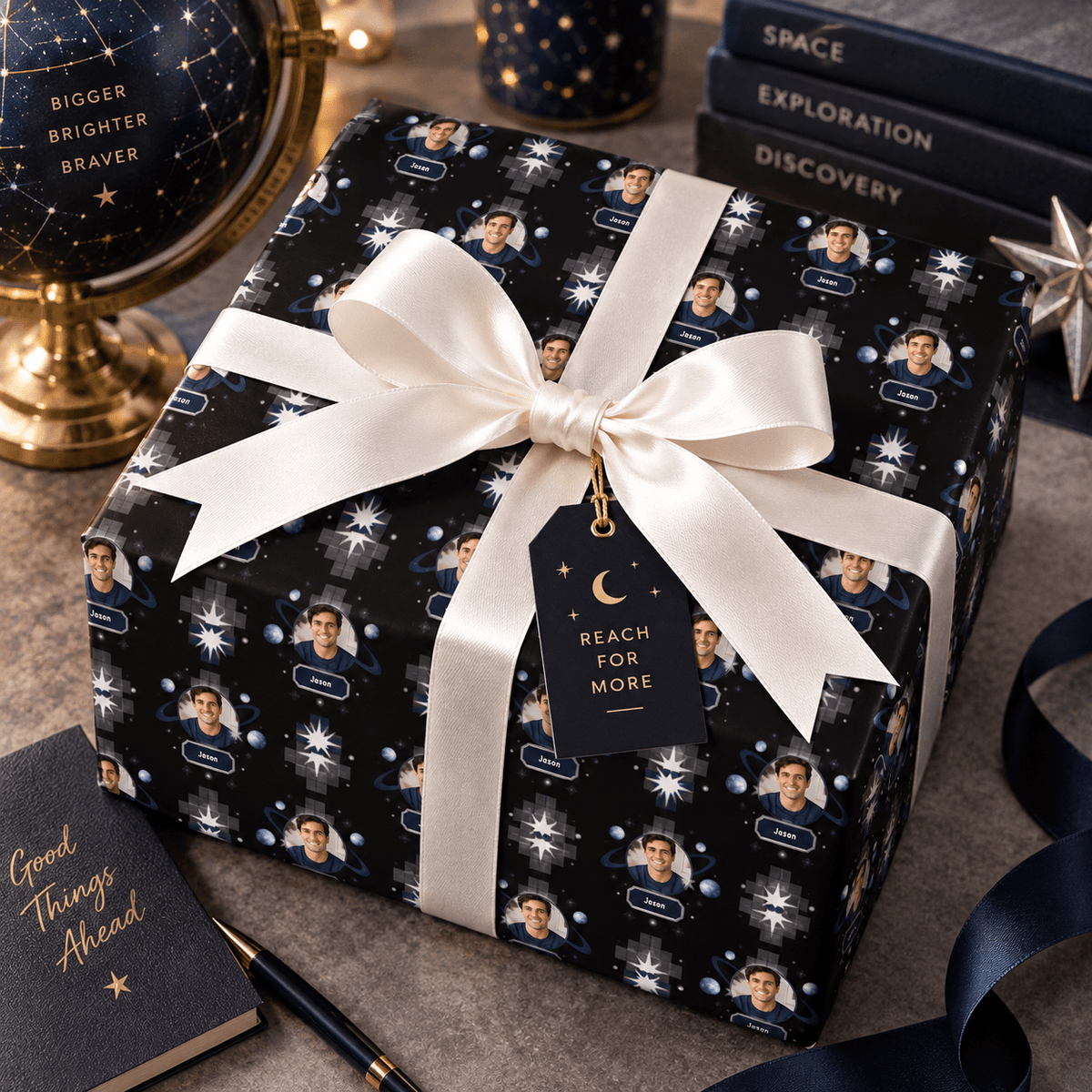 Personalized Celestial Grid & Orbit Wrapping Paper | Custom Gift Wrap - London Penny Gift Wrap