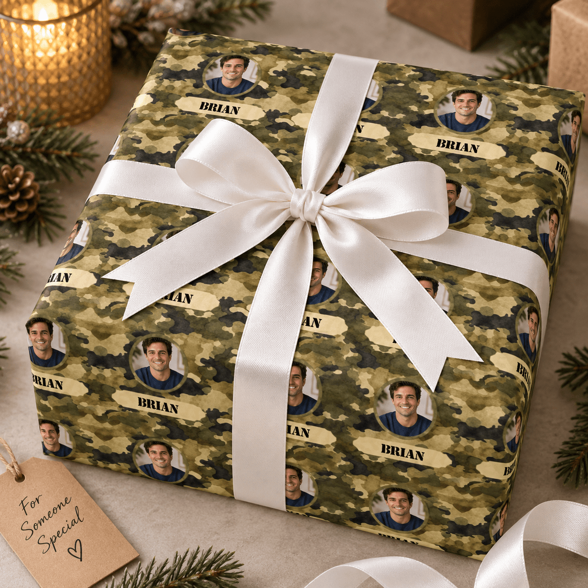 Personalized Camouflage Monogram Crest Wrapping Paper | Custom Gift Wrap - London Penny Gift Wrap