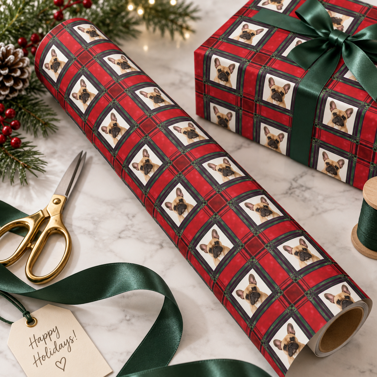 Personalized Cranberry Pines Plaid Wrapping Paper | Custom Gift Wrap