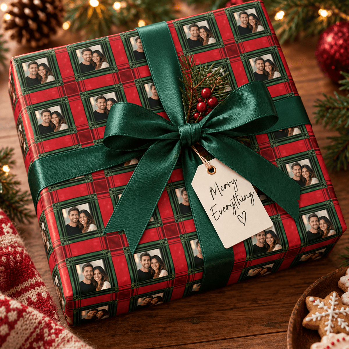 Personalized Cranberry Pines Plaid Wrapping Paper | Custom Gift Wrap - London Penny Gift Wrap