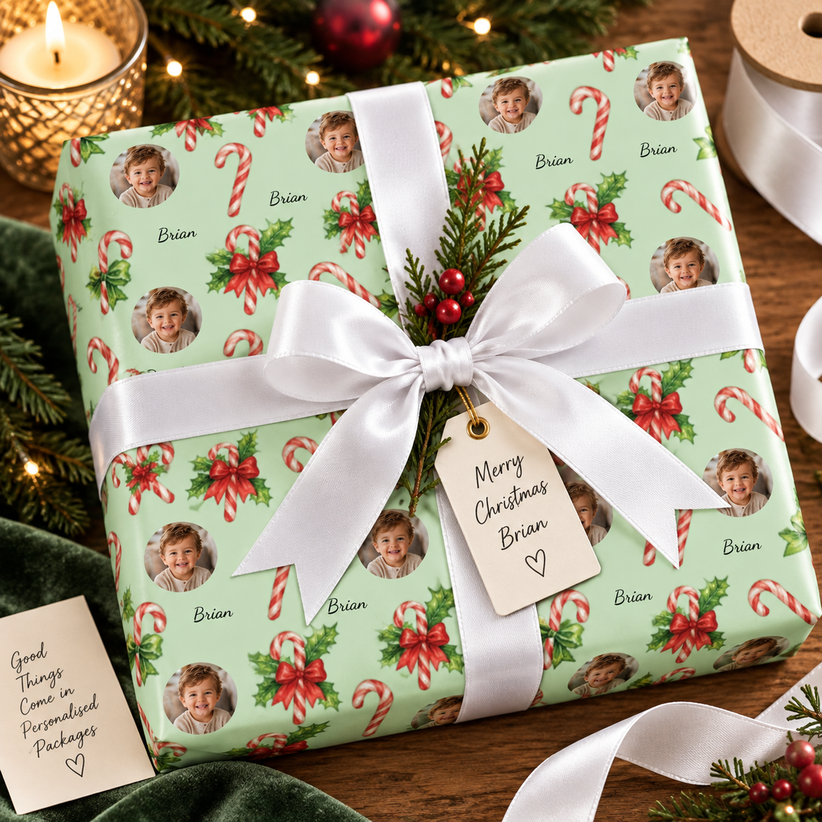 Personalized The Joyful Cane Wrapping Paper | Custom Gift Wrap