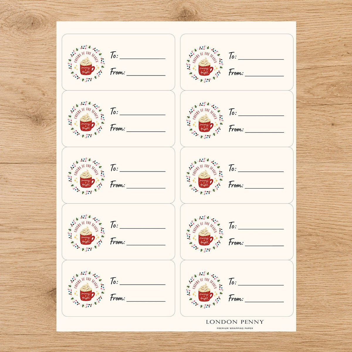 Cheers to the Season Gift Tag Sticker Sheet - London Penny Gift Wrap