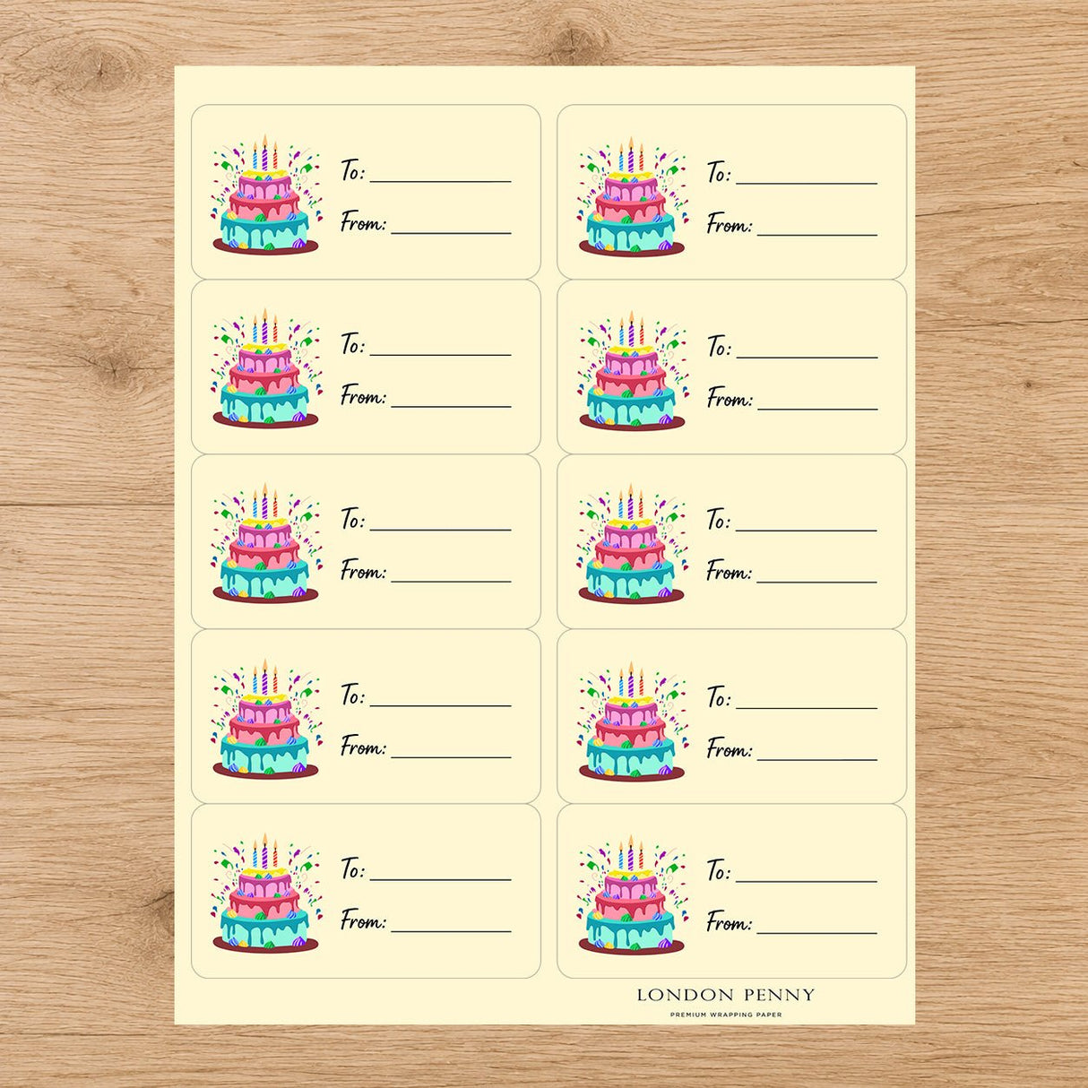 Confetti Cake Party Gift Tag Sticker Sheet - London Penny Gift Wrap