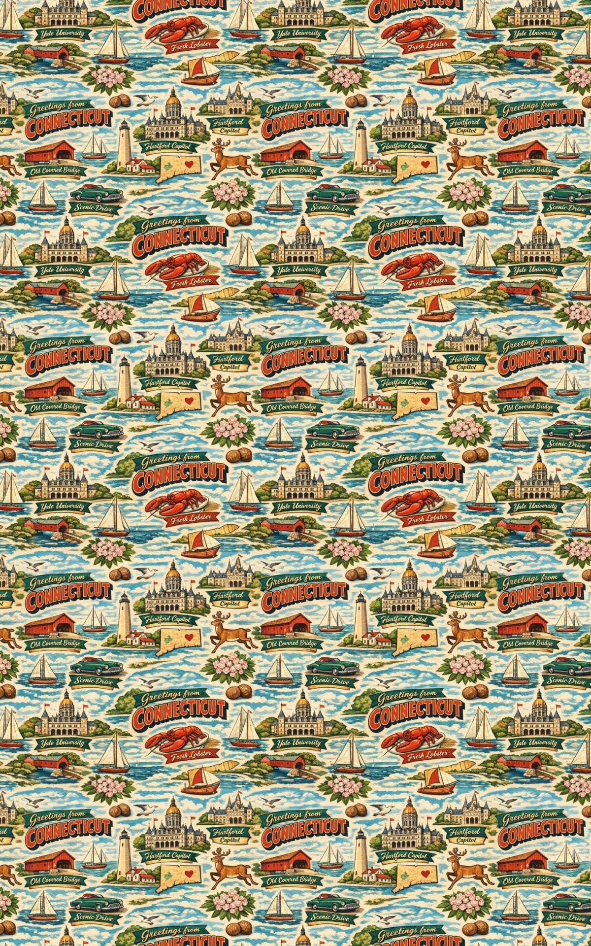 Connecticut Postcard Memories - London Penny Gift Wrap