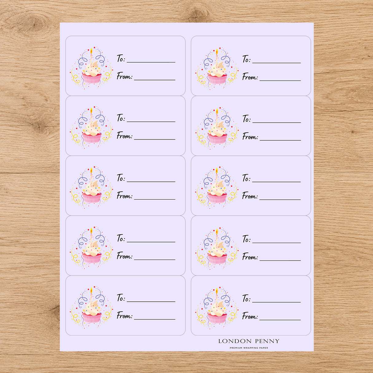 Cupcake Wishes Gift Tag Sticker Sheet