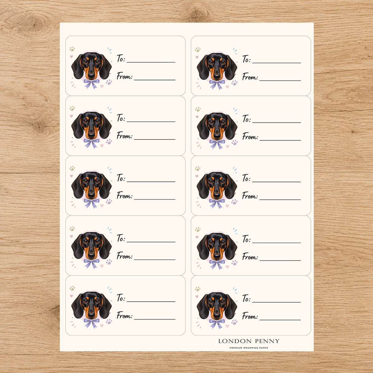 Dachshund Paws & Bows Gift Tag Sticker Sheet