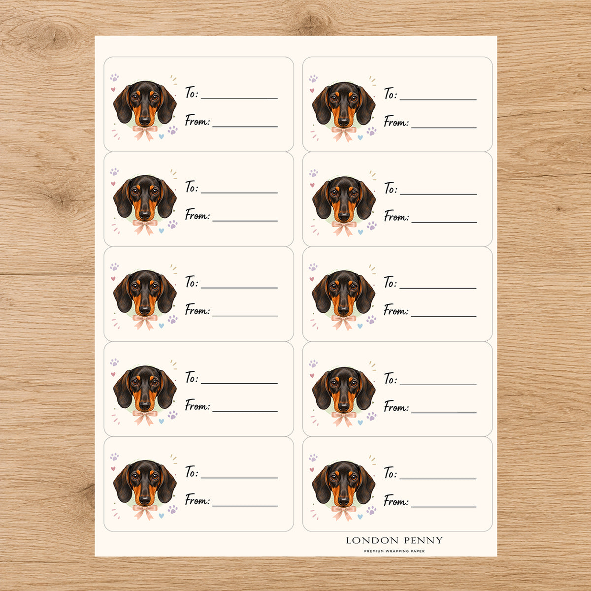 Dachshund Paws & Bows Gift Tag Sticker Sheet