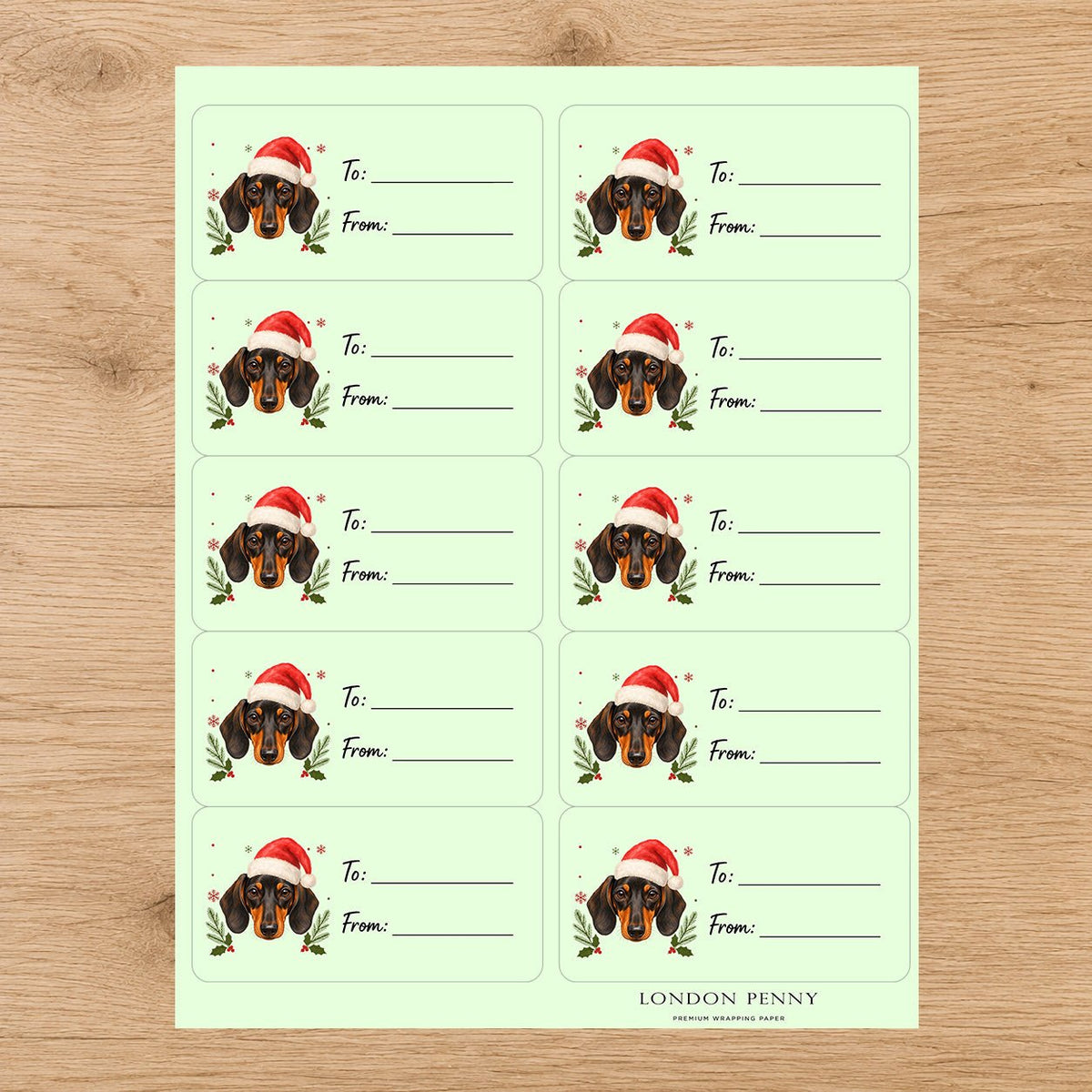 Dachshund Santa Paws Gift Tag Sticker Sheet - London Penny Gift Wrap