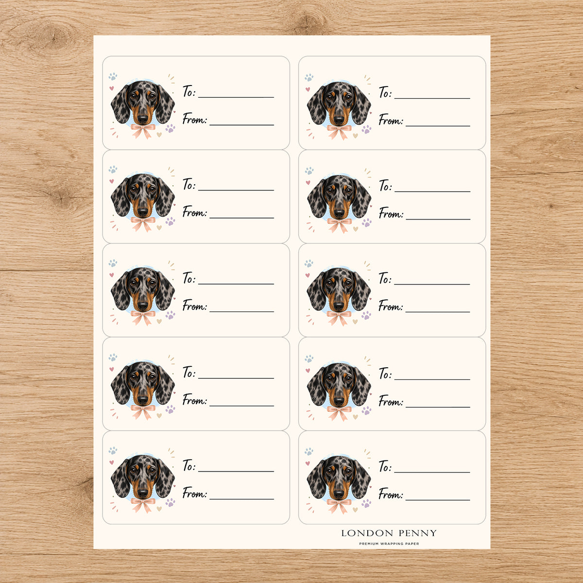 Dachshund Paws & Bows Gift Tag Sticker Sheet