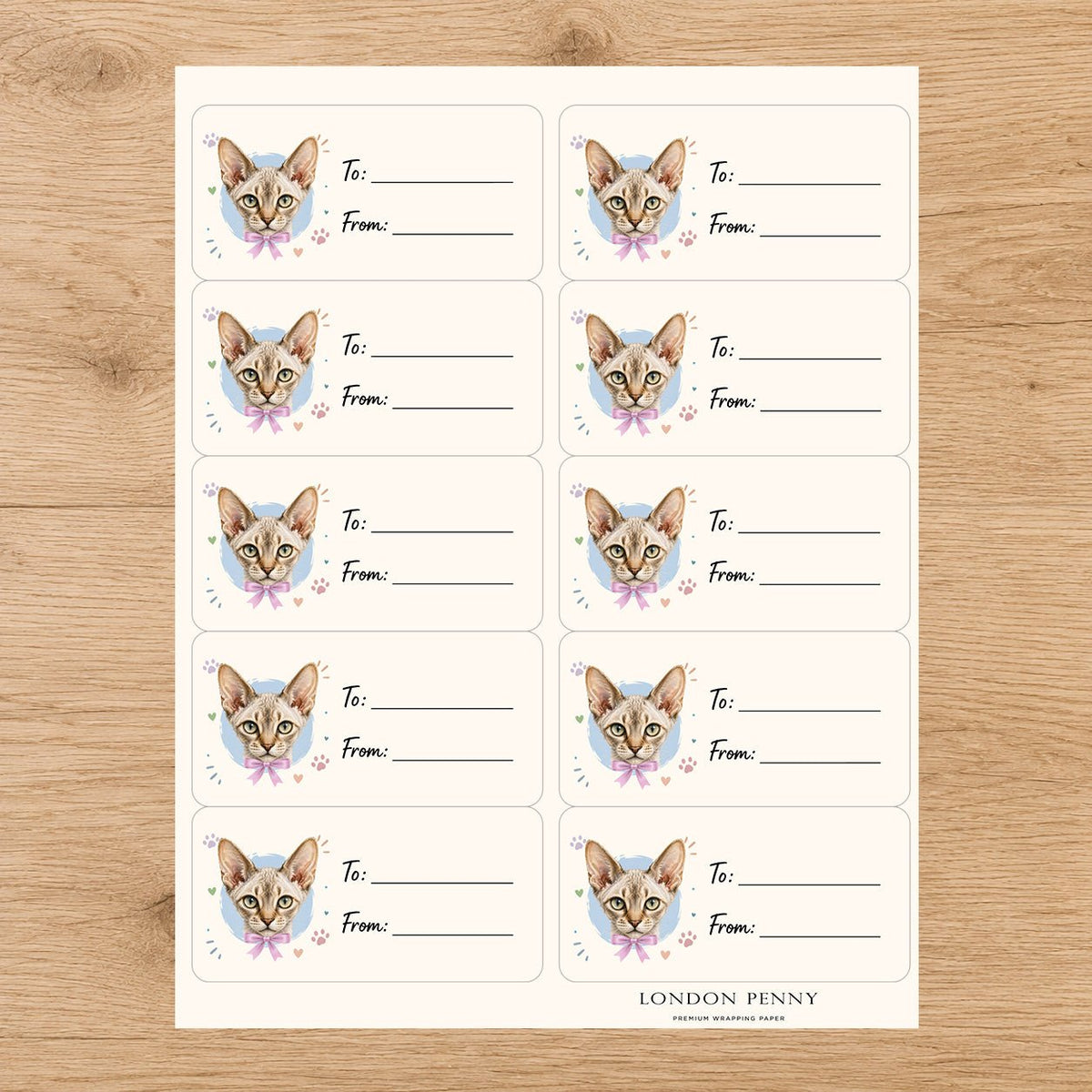 Devon Rex Purrfectly Yours Gift Tag Sticker Sheet - London Penny Gift Wrap