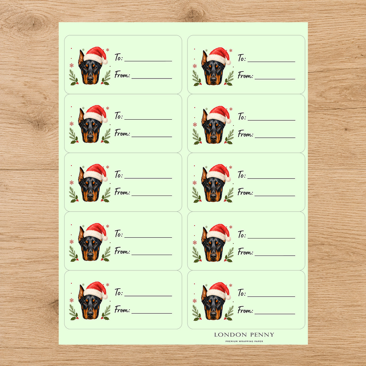 Doberman Pinscher Santa Paws Gift Tag Sticker Sheet